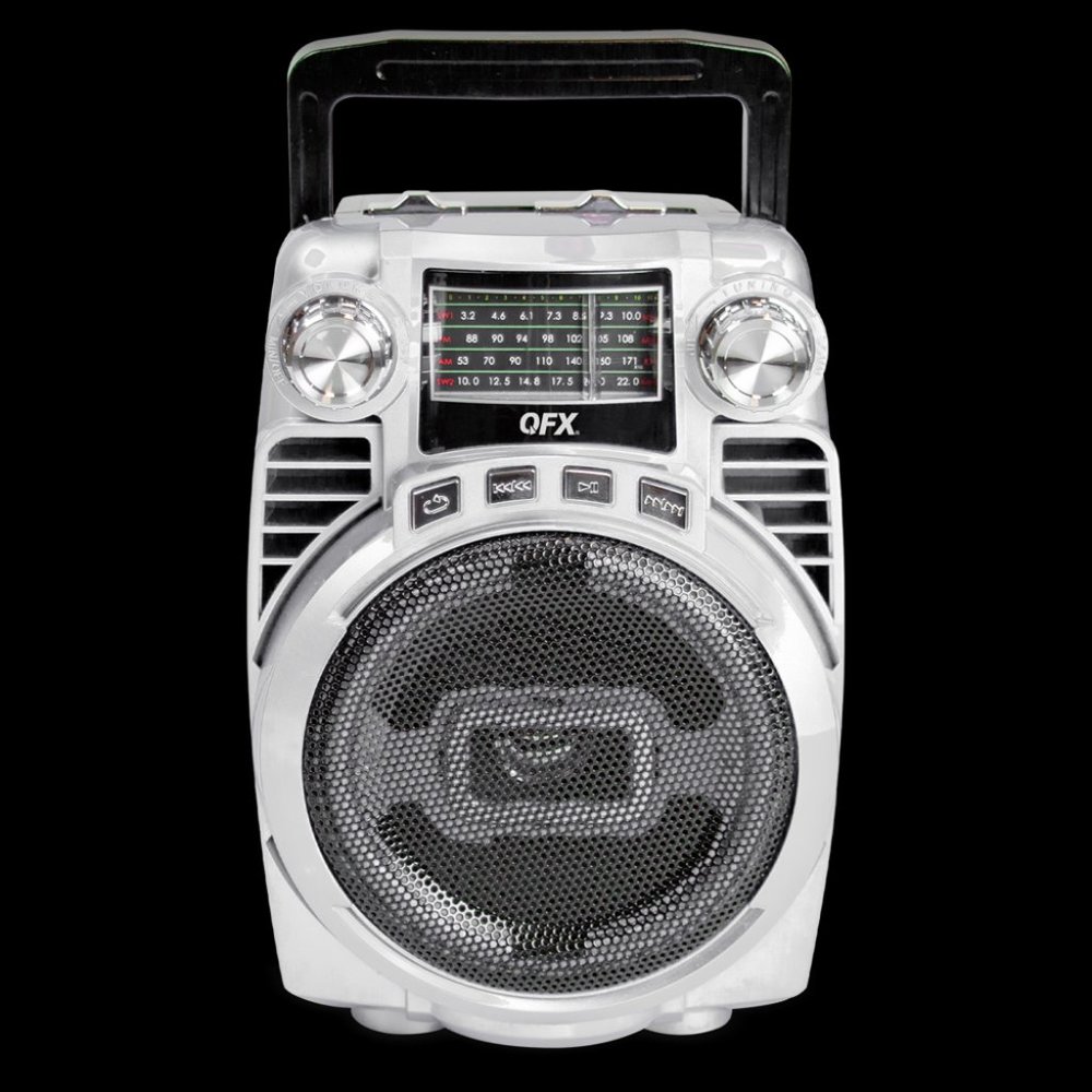 New QFX BT-44 Portable Rechargeable Loud Speaker +Bluetooth +4-Band FM Radio